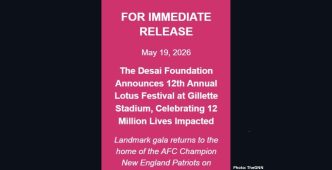 The Desai Foundation Announces 12th Annual Lotus Festival at Gillette Stadium, Celebrating 12 Million Lives Impacted