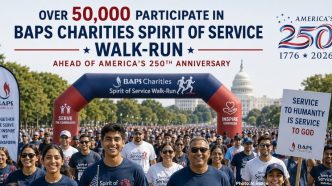 Over 50,000 Participate in BAPS Charities Spirit of Service Walk-Run Ahead of America's 250th Anniversary