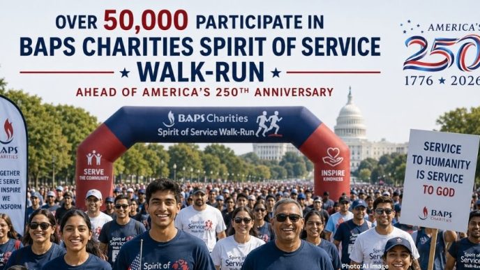 Over 50,000 Participate in BAPS Charities Spirit of Service Walk-Run Ahead of America's 250th Anniversary
