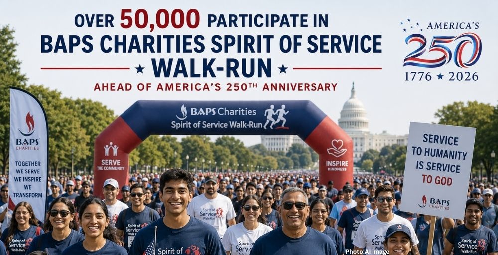 Over 50,000 Participate in BAPS Charities Spirit of Service Walk-Run Ahead of America's 250th Anniversary
