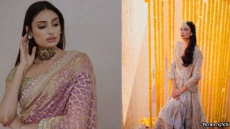 Athiya Shetty Showcases Indian Craftsmanship in Manish Malhotra Sari at Wedding Reception