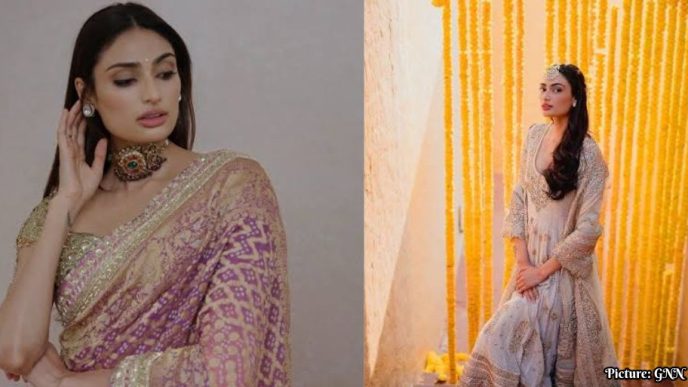 Athiya Shetty Showcases Indian Craftsmanship in Manish Malhotra Sari at Wedding Reception
